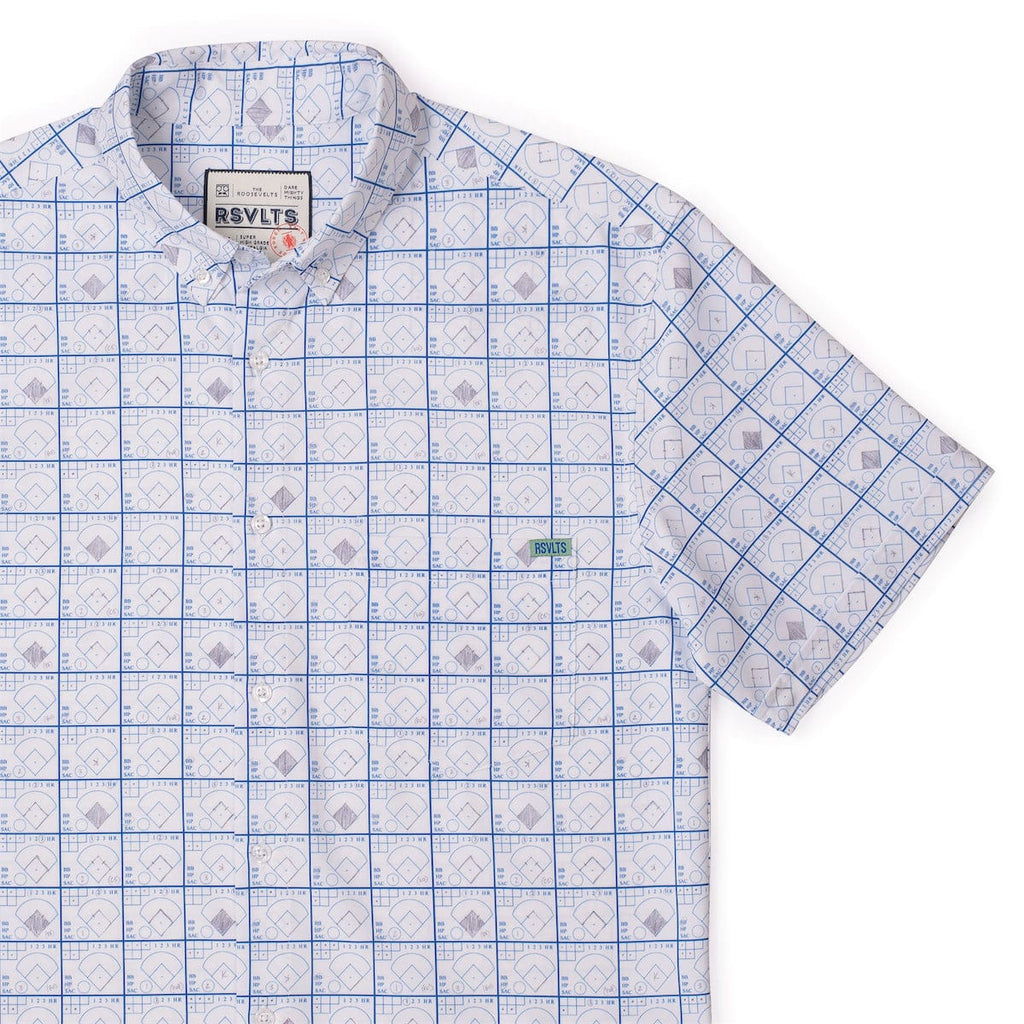 RSVLTS The Scorekeeper KUNUFLEX Short Sleeve Shirt in Blue — front view