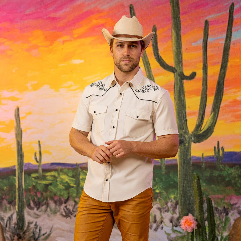 RSVLTS Wayward Plains Roper Short Sleeve Shirt in Neutral — detail 4