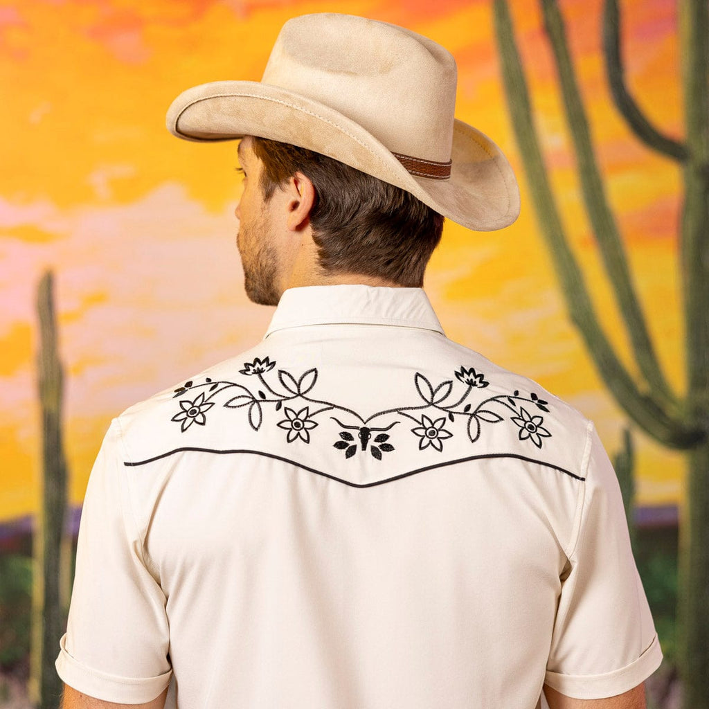 RSVLTS Wayward Plains Roper Short Sleeve Shirt in Neutral — detail 6