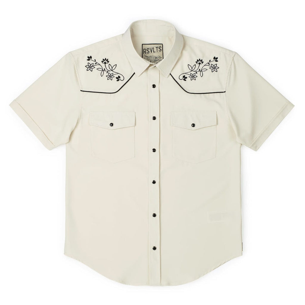 RSVLTS Wayward Plains Roper Short Sleeve Shirt in Neutral — detail 9
