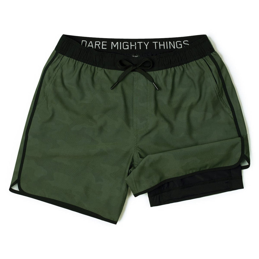 RSVLTS Covert Camo V2 Lined Training Shorts in Green — front view