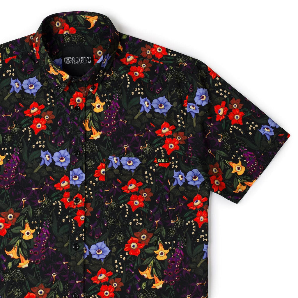 RSVLTS Freaky Flowers KUNUFLEX Short Sleeve Shirt in Black — front view