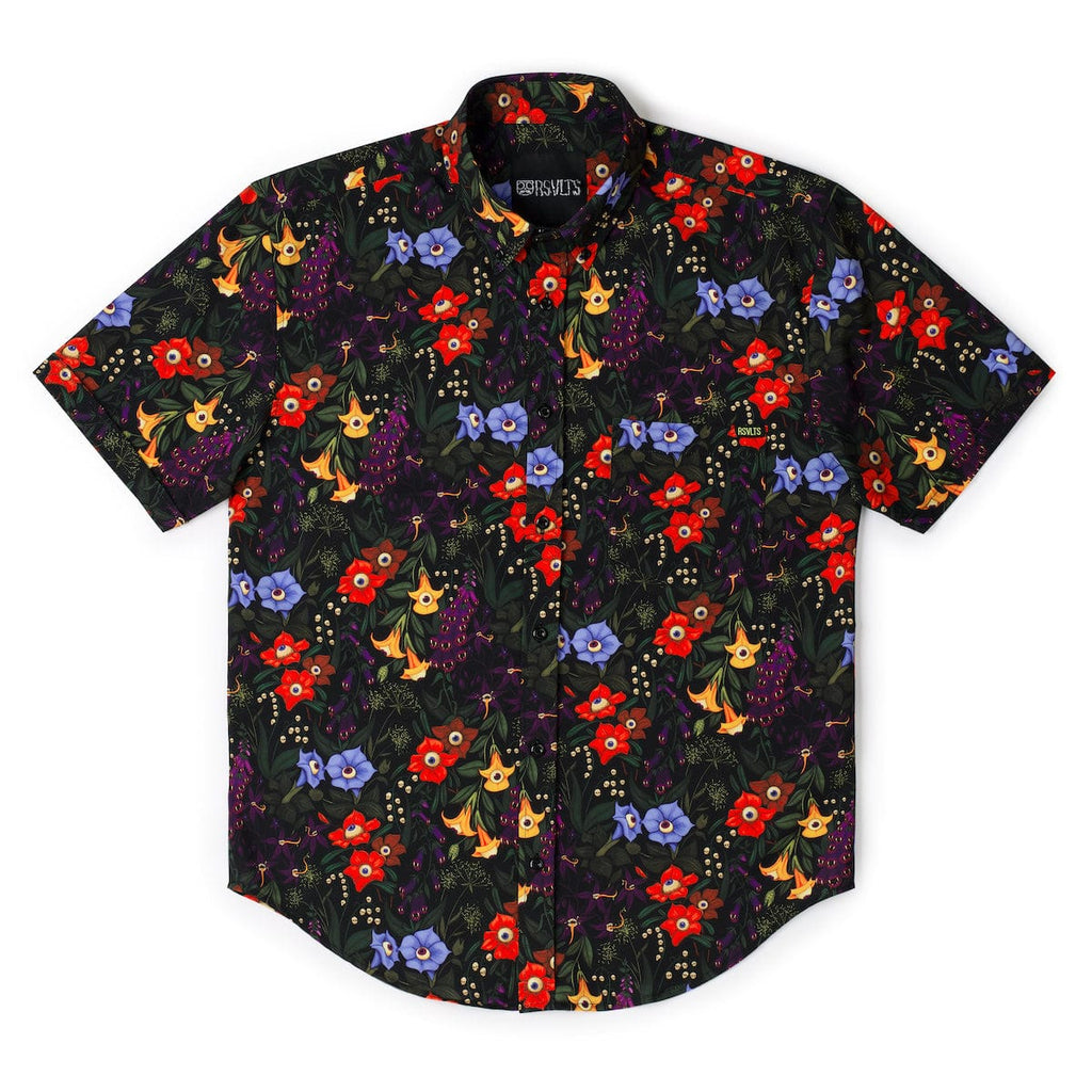 RSVLTS Freaky Flowers KUNUFLEX Short Sleeve Shirt in Black — detail 6
