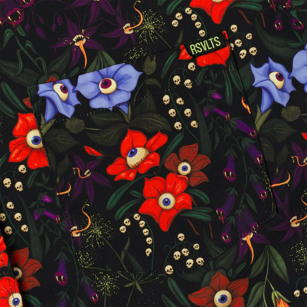 RSVLTS Freaky Flowers KUNUFLEX Short Sleeve Shirt in Black — detail 5