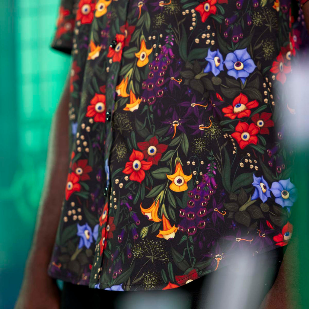 RSVLTS Freaky Flowers KUNUFLEX Short Sleeve Shirt in Black — detail 4