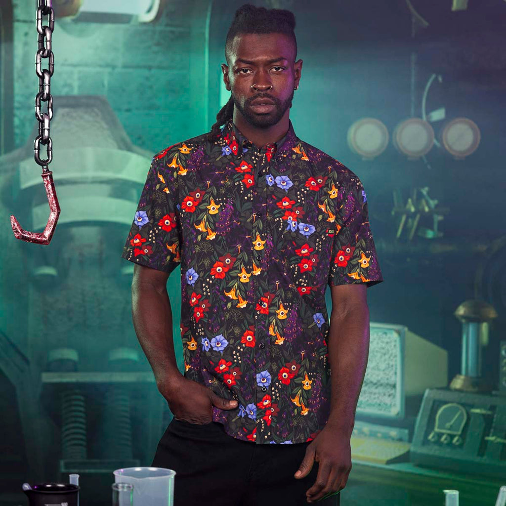 RSVLTS Freaky Flowers KUNUFLEX Short Sleeve Shirt in Black — detail 3