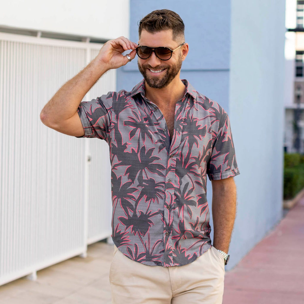 RSVLTS Ember Sunset Bamboo Short Sleeve Shirt in Gray — detail 4