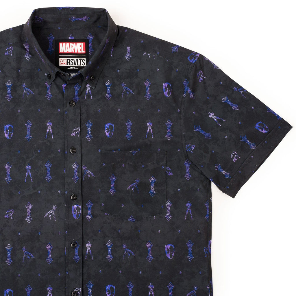 RSVLTS Vibranium Chief KUNUFLEX Short Sleeve Shirt in Black — front view