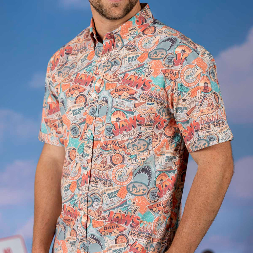 RSVLTS Greetings from Amity KUNUFLEX Short Sleeve Shirt in Multicolor — detail 7