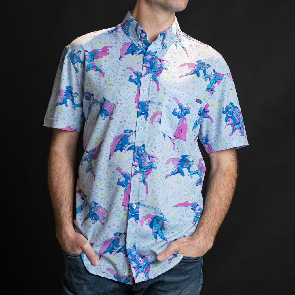 RSVLTS Superman vs. Bizarro KUNUFLEX Short Sleeve Shirt in Blue — detail 6