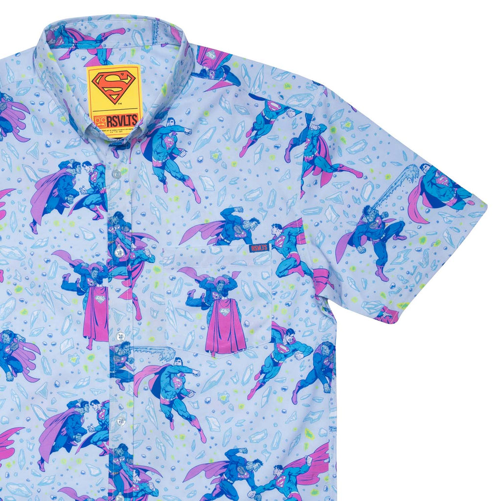 RSVLTS Superman vs. Bizarro KUNUFLEX Short Sleeve Shirt in Blue — front view
