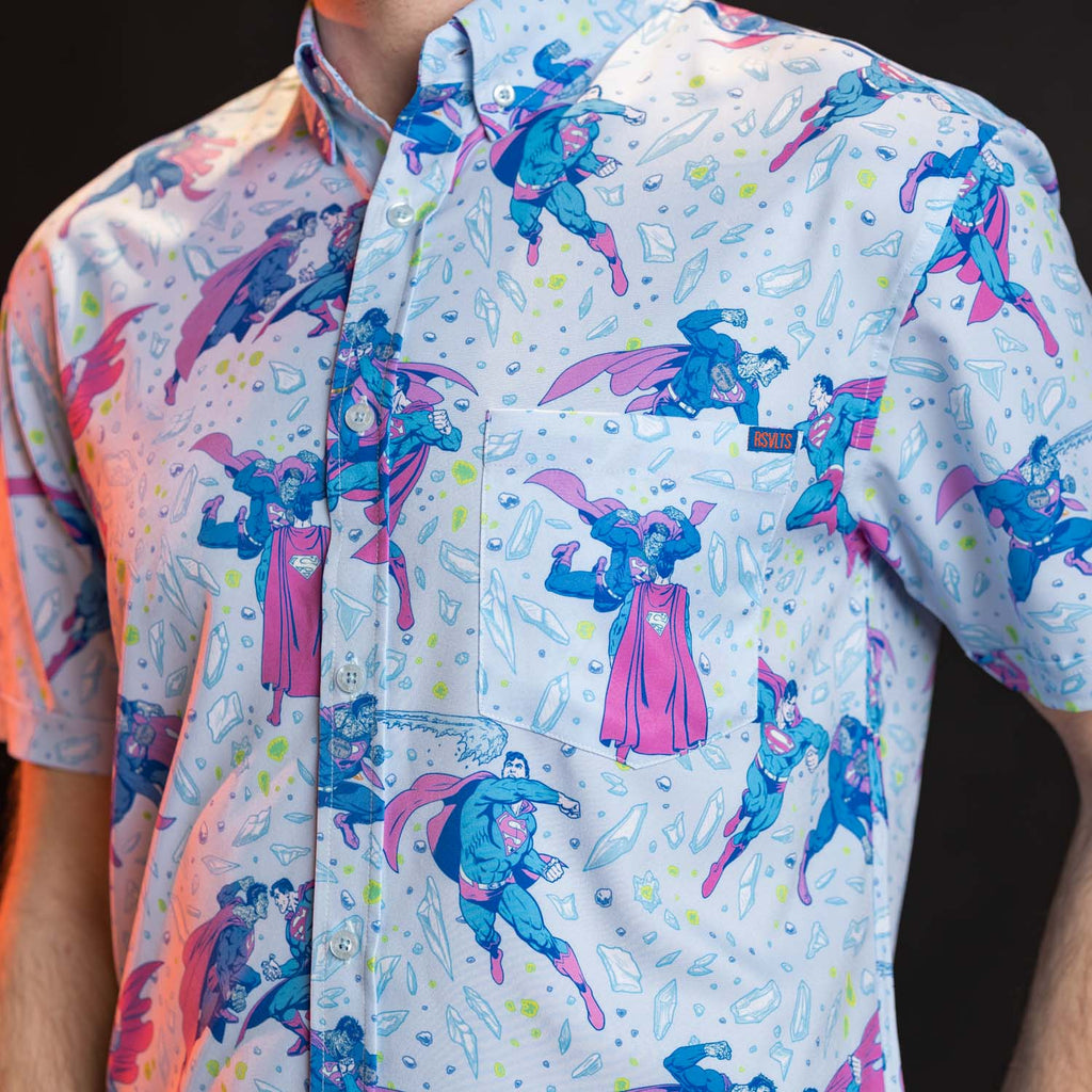 RSVLTS Superman vs. Bizarro KUNUFLEX Short Sleeve Shirt in Blue — detail 10