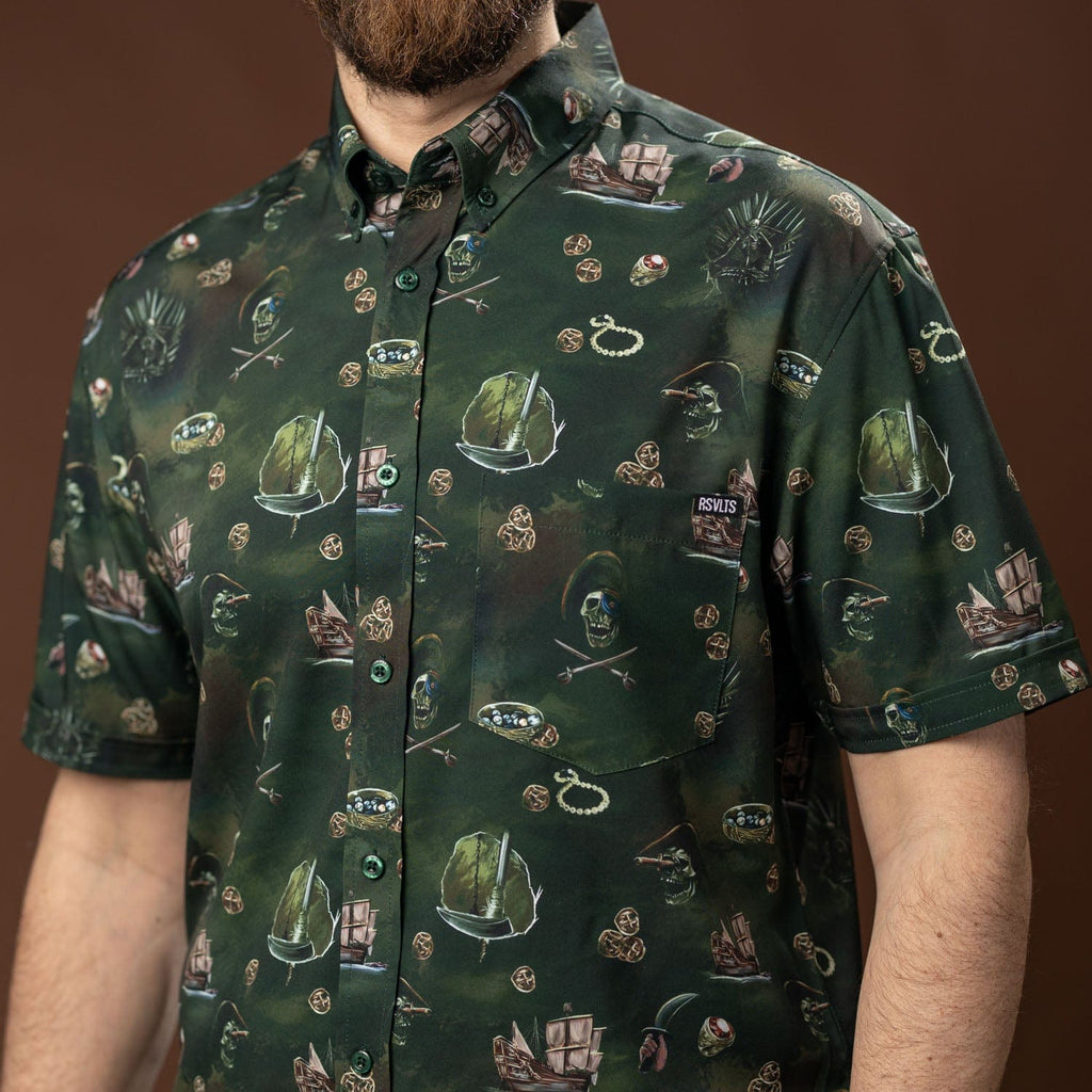 RSVLTS Ye Intruders Beware KUNUFLEX Short Sleeve Shirt in Green — detail 3