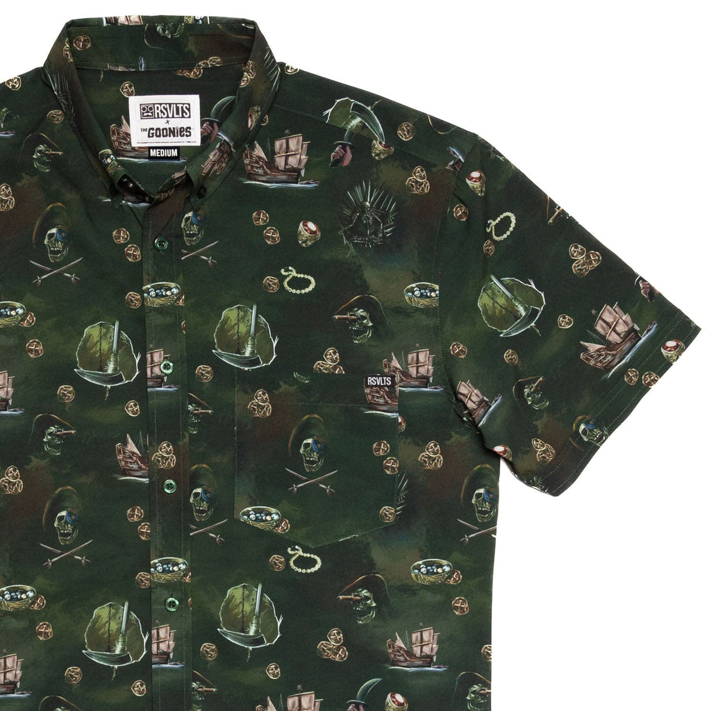 RSVLTS Ye Intruders Beware KUNUFLEX Short Sleeve Shirt in Green — front view