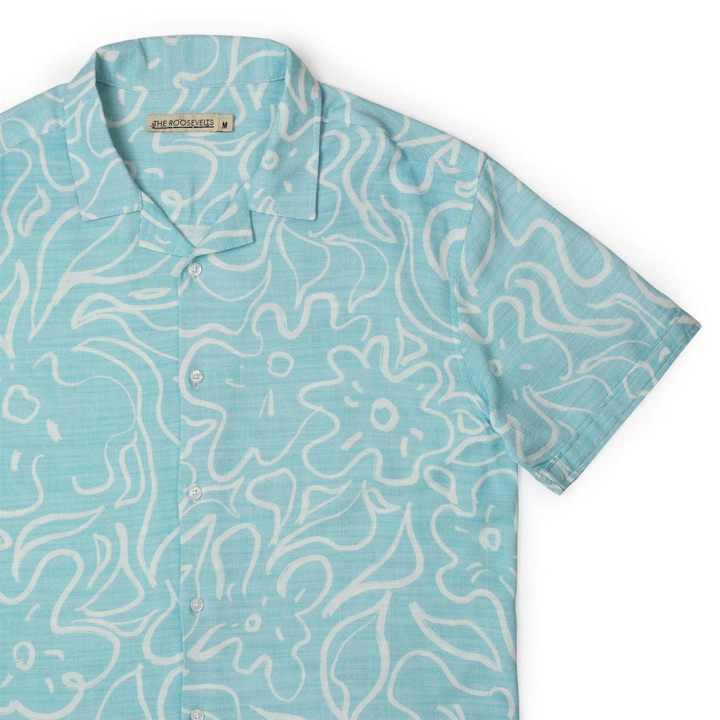 RSVLTS Freehand Floral KUNUFLEX Short Sleeve Shirt in Blue — front view