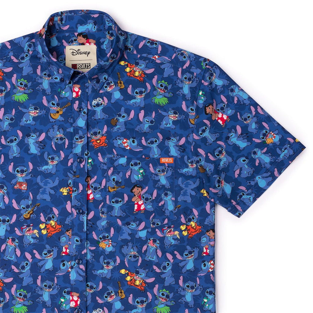 RSVLTS Stitch Being Stitch KUNUFLEX Short Sleeve Shirt in Blue — front view