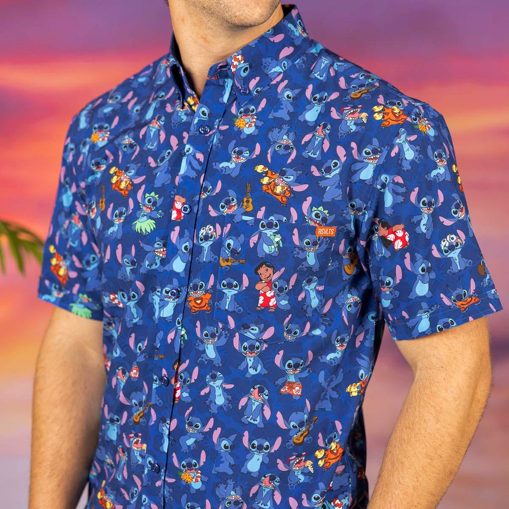 RSVLTS Stitch Being Stitch KUNUFLEX Short Sleeve Shirt in Blue — detail 6