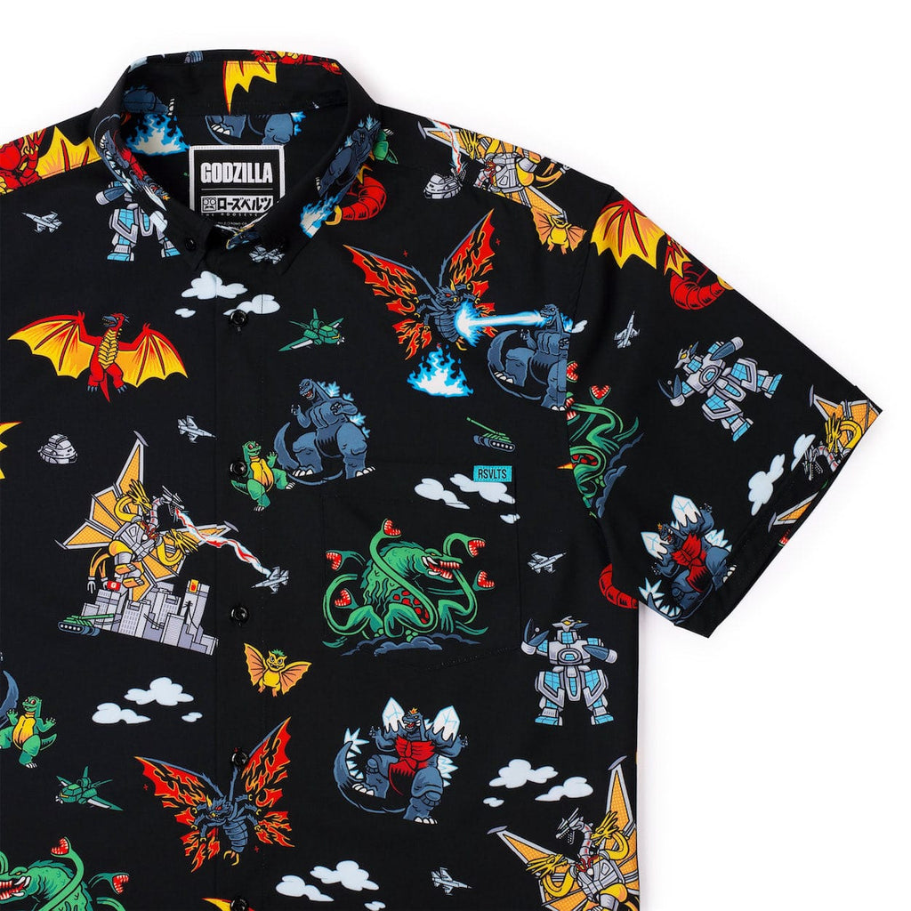 RSVLTS Kaiju Chaos 2.0 KUNUFLEX Short Sleeve Shirt in Black — front view
