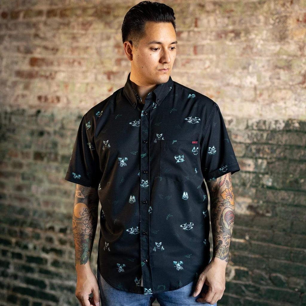 RSVLTS Helping Hands KUNUFLEX Short Sleeve Shirt in Black — detail 7