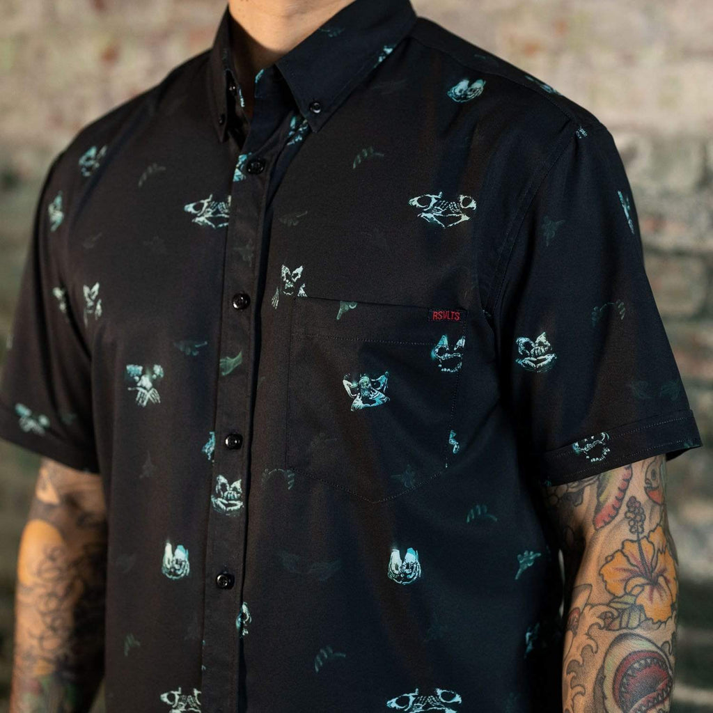 RSVLTS Helping Hands KUNUFLEX Short Sleeve Shirt in Black — detail 4