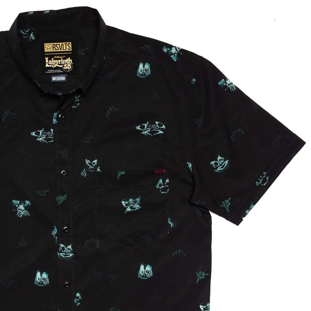 RSVLTS Helping Hands KUNUFLEX Short Sleeve Shirt in Black — front view