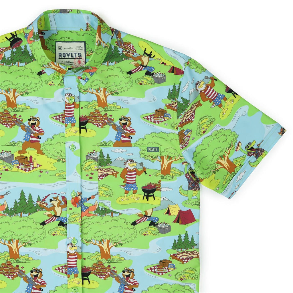 RSVLTS Forest Fourth KUNUFLEX Short Sleeve Shirt in Green — detail 4
