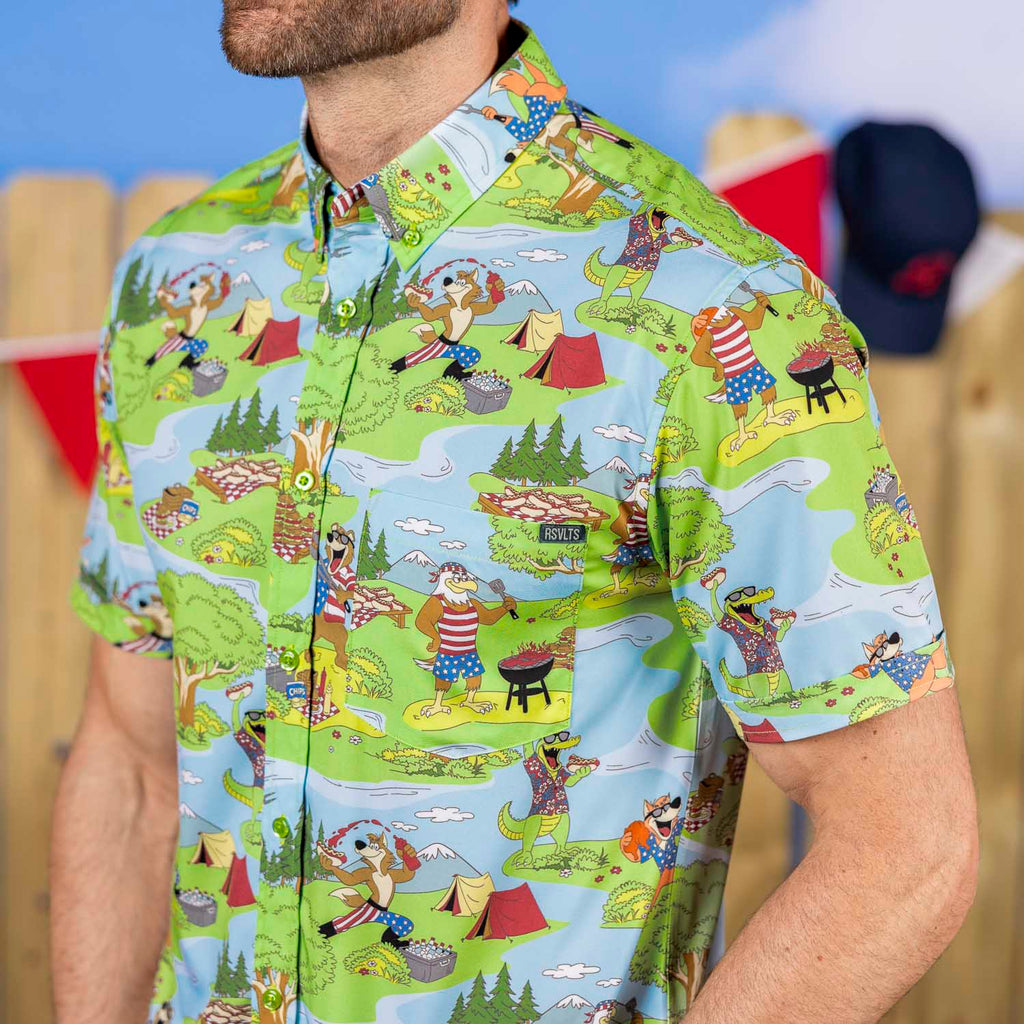 RSVLTS Forest Fourth KUNUFLEX Short Sleeve Shirt in Green — front view