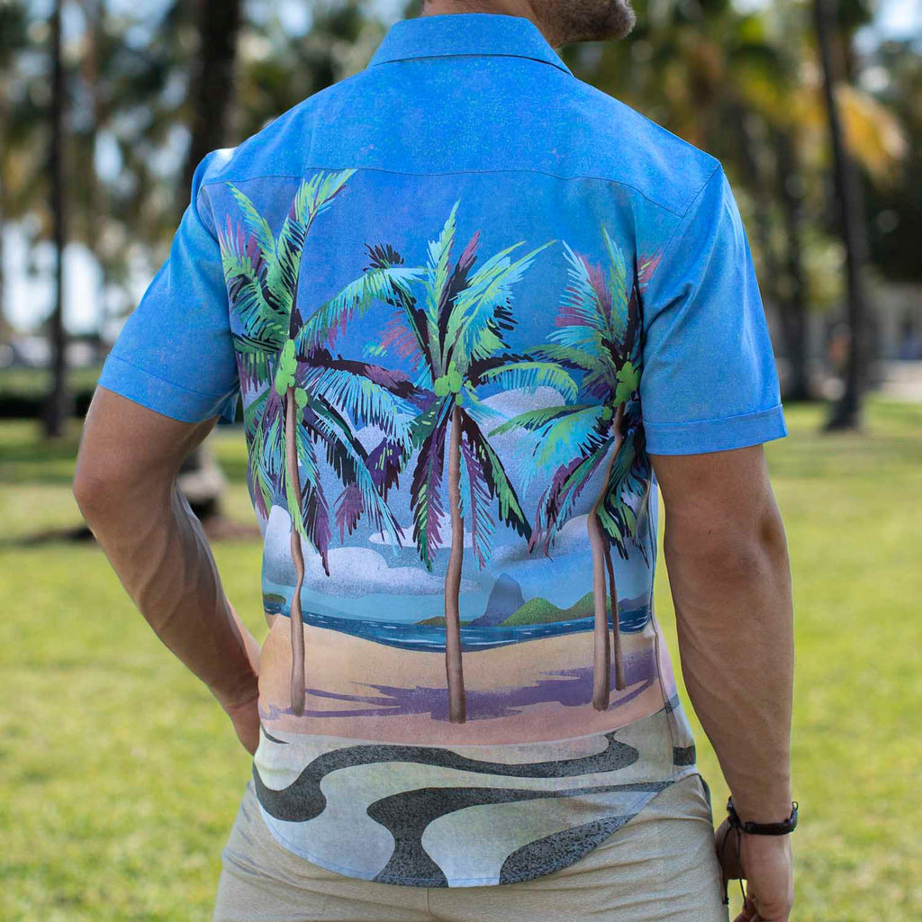 RSVLTS Her Name Is Rio KUNUFLEX Short Sleeve Shirt in Blue — front view