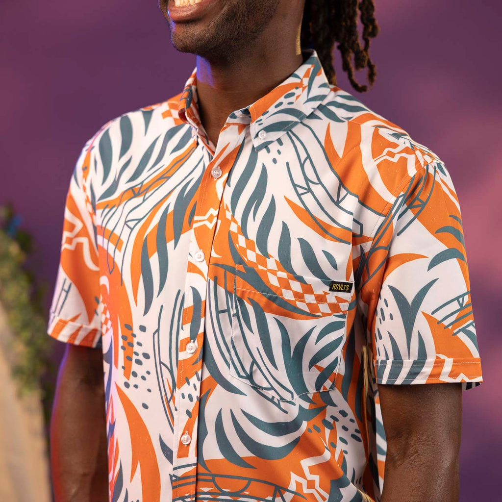 RSVLTS Summer Snips KUNUFLEX Short Sleeve Shirt in Blue — front view