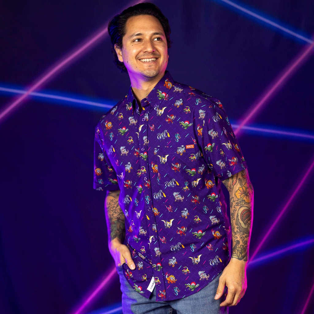 RSVLTS Lazer Dinos KUNUFLEX Short Sleeve Shirt in Purple — detail 3