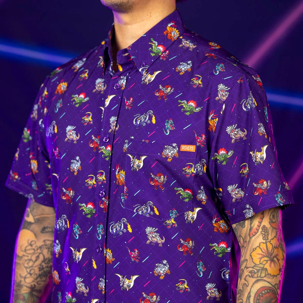 RSVLTS Lazer Dinos KUNUFLEX Short Sleeve Shirt in Purple — detail 2