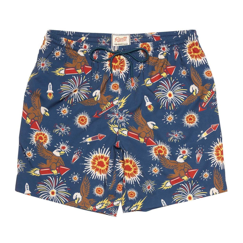 RSVLTS Rocket’s Rad Glare Hybrid Shorts in Blue — front view