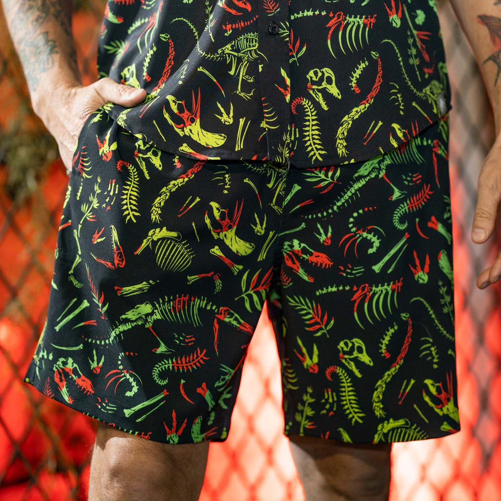 RSVLTS Fossil Records Hybrid Shorts in Black — detail 4