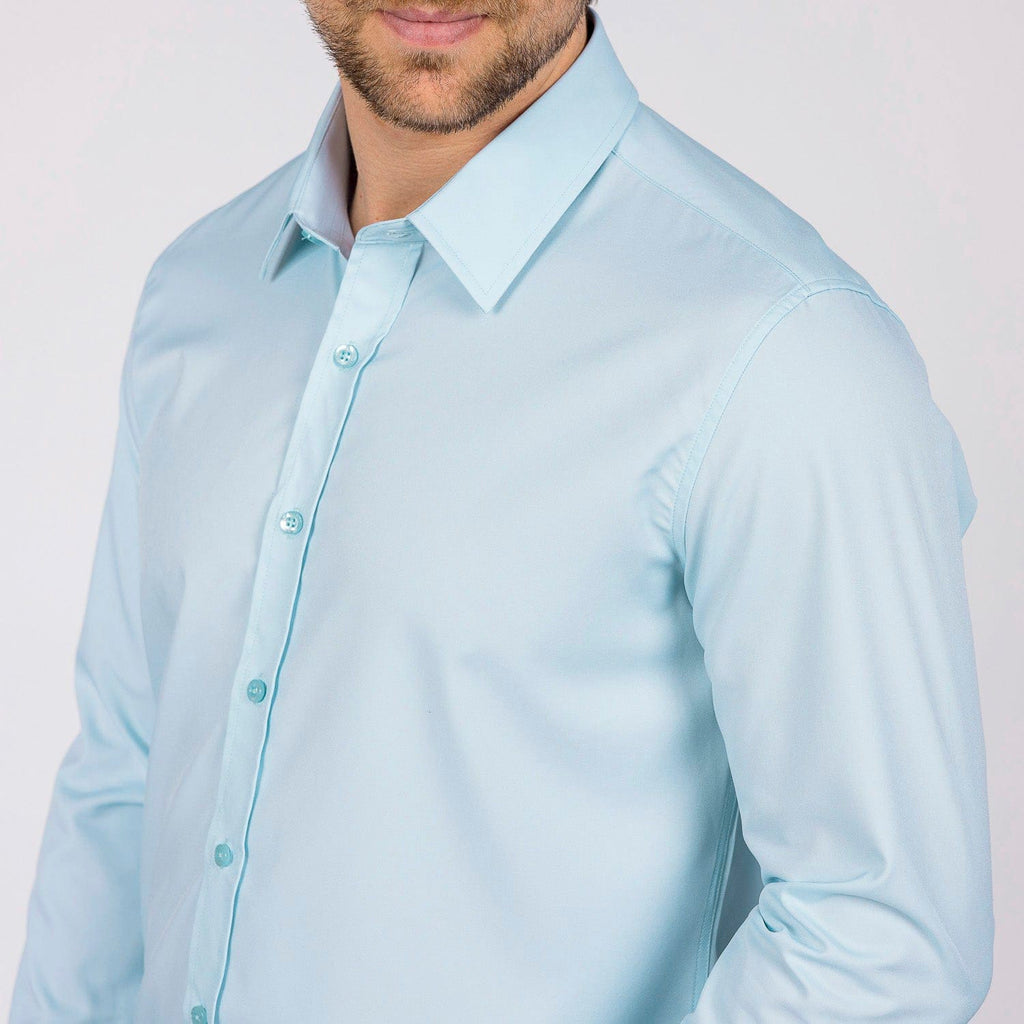 RSVLTS The Cleary Good Looks KUNUFLEX Dress Shirt in Blue — front view