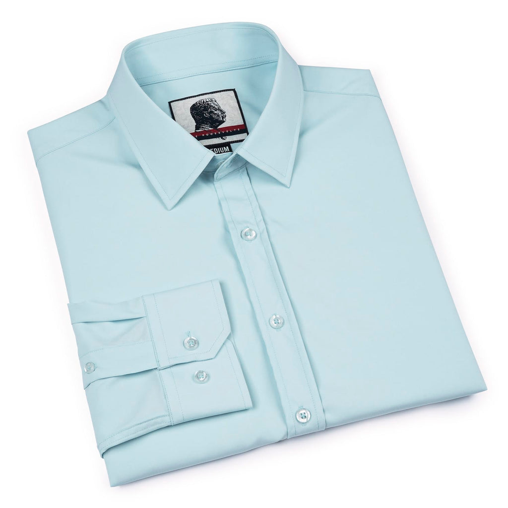 RSVLTS The Cleary Good Looks KUNUFLEX Dress Shirt in Blue — detail 11