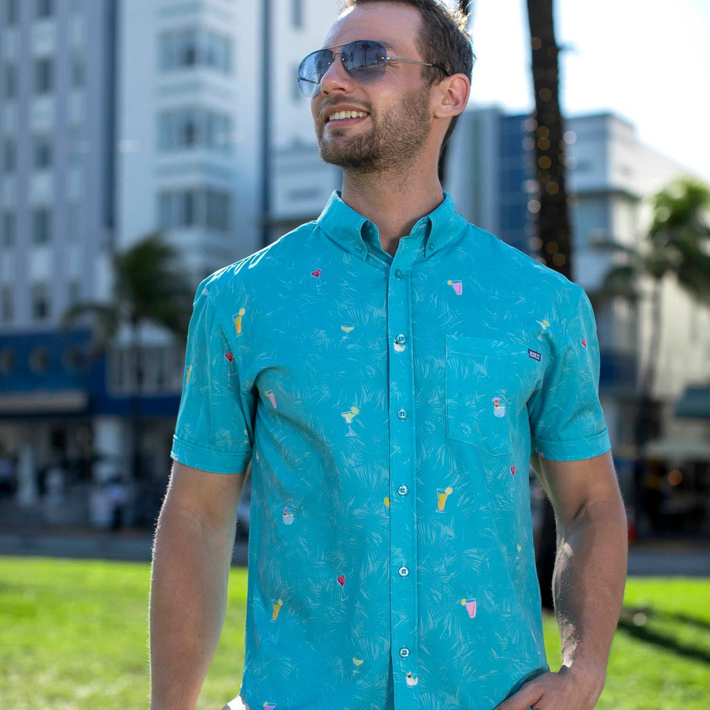 RSVLTS Cocktail Dreams KUNUFLEX Short Sleeve Shirt in Blue — detail 7