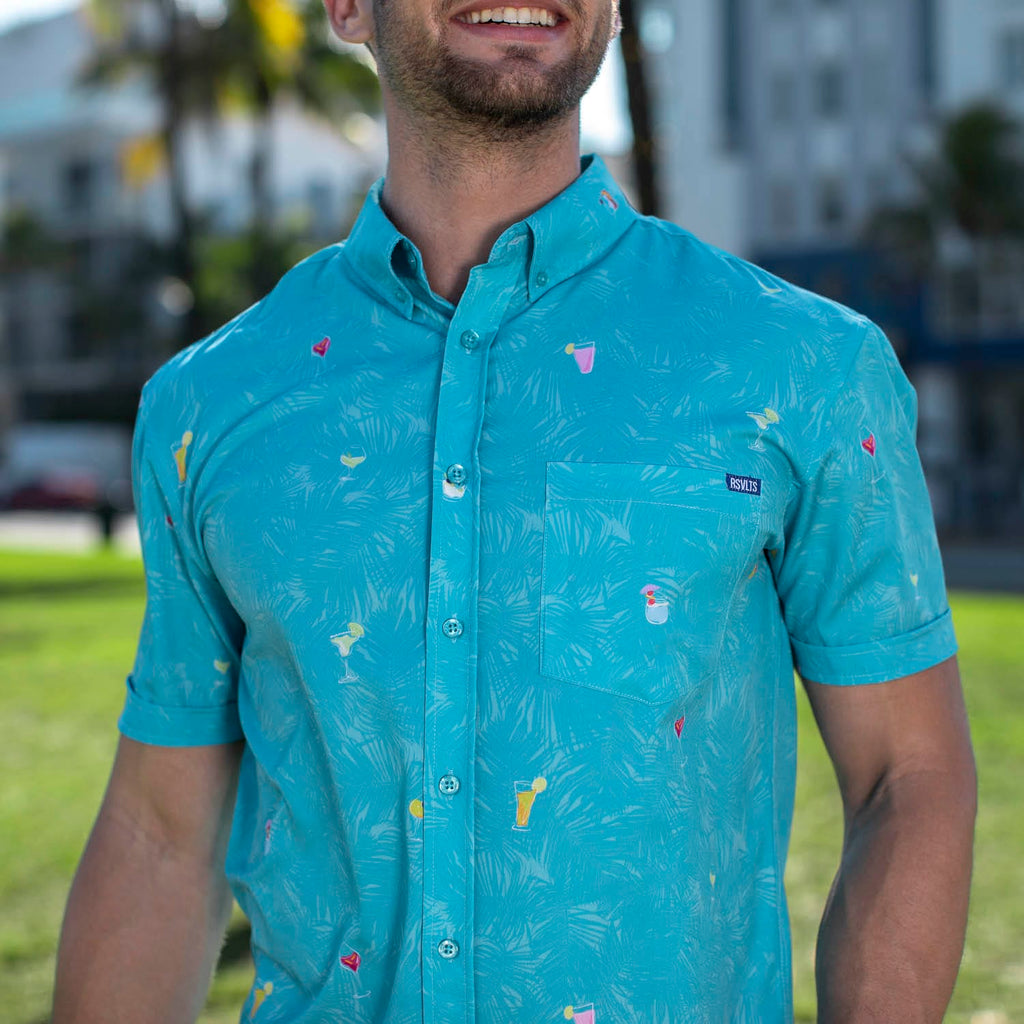 RSVLTS Cocktail Dreams KUNUFLEX Short Sleeve Shirt in Blue — detail 4