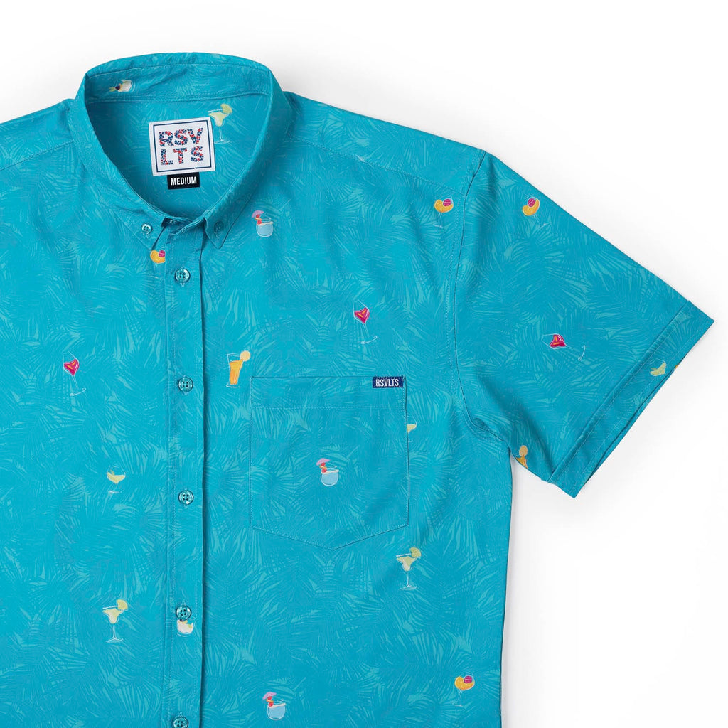 RSVLTS Cocktail Dreams KUNUFLEX Short Sleeve Shirt in Blue — front view
