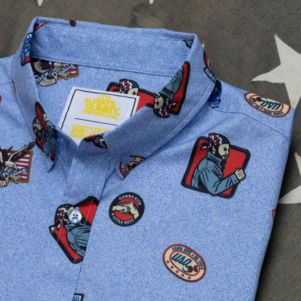 RSVLTS Rock, Flag, and Eagle KUNUFLEX Short Sleeve Shirt in Blue — detail 8