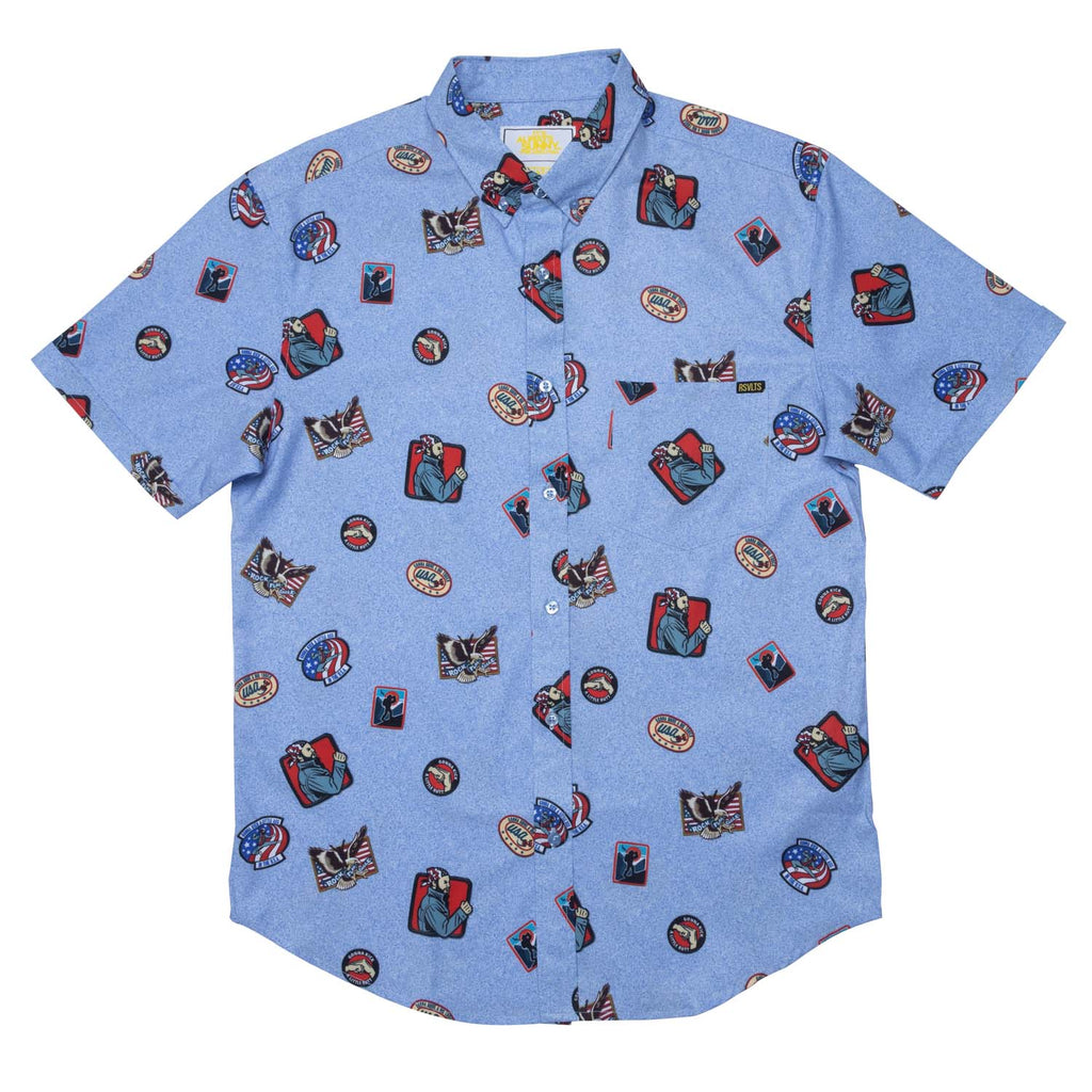 RSVLTS Rock, Flag, and Eagle KUNUFLEX Short Sleeve Shirt in Blue — detail 2