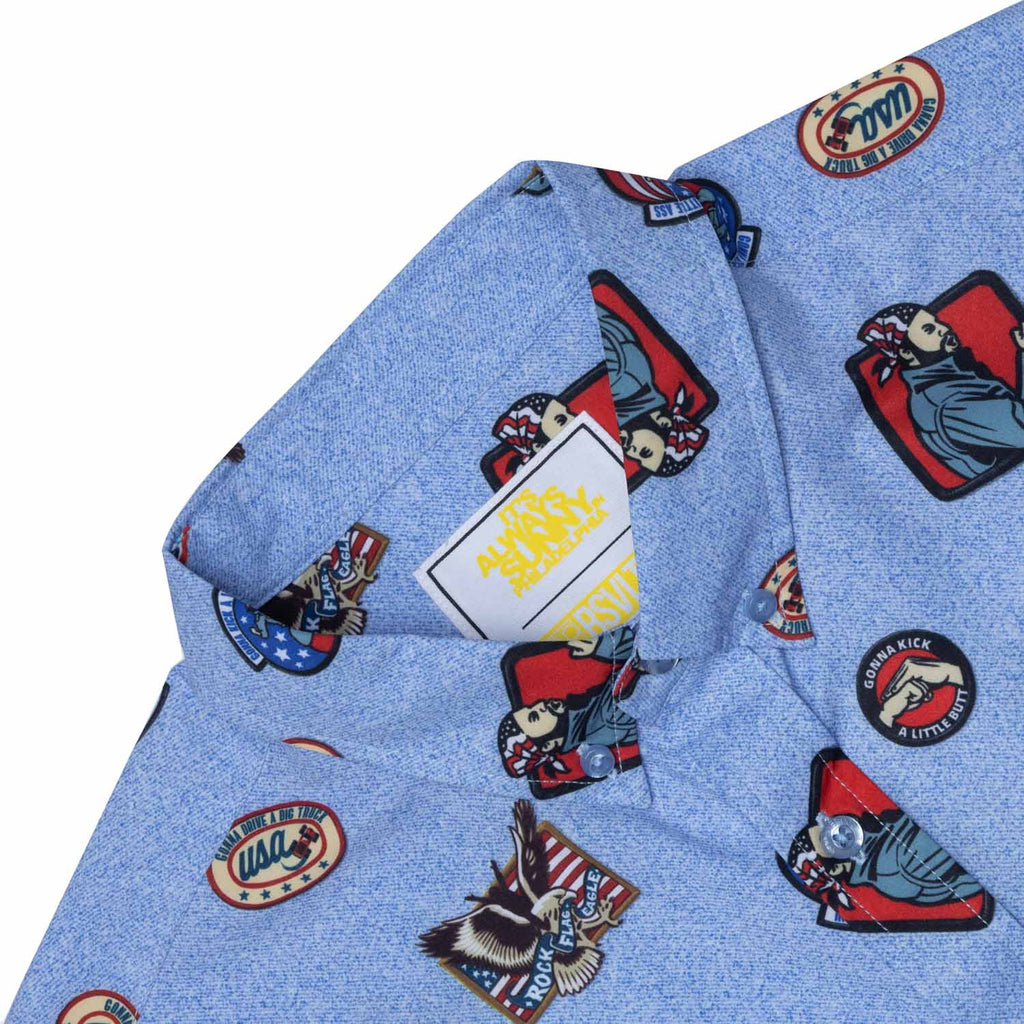 RSVLTS Rock, Flag, and Eagle KUNUFLEX Short Sleeve Shirt in Blue — detail 4