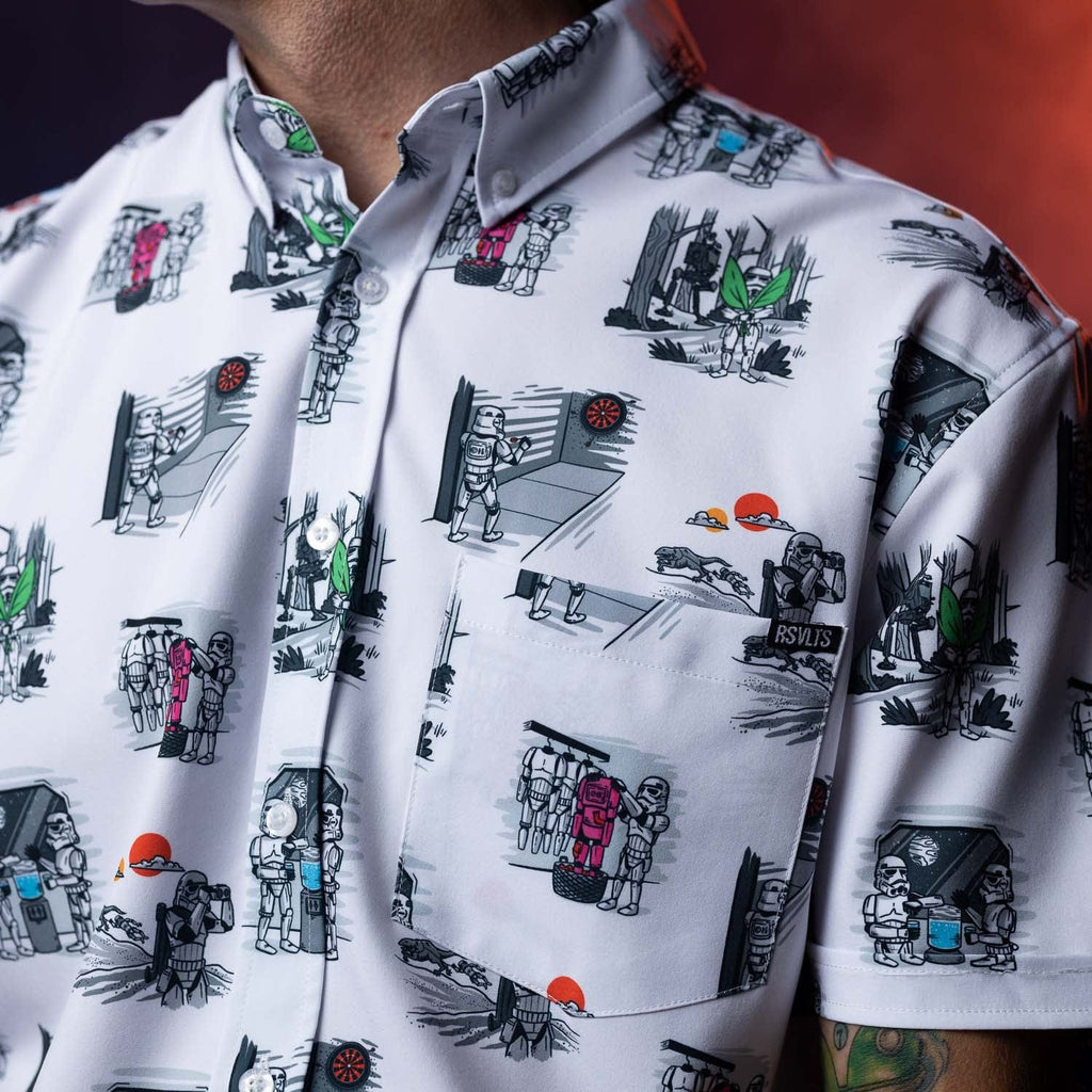 RSVLTS Stay Off Target KUNUFLEX Short Sleeve Shirt in White — detail 11