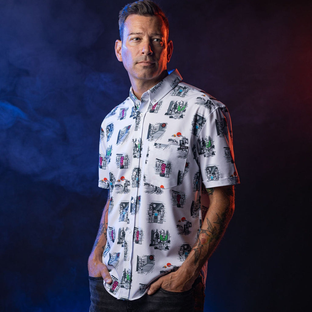 RSVLTS Stay Off Target KUNUFLEX Short Sleeve Shirt in White — detail 5