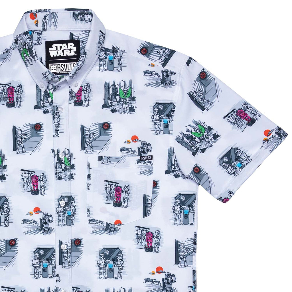 RSVLTS Stay Off Target KUNUFLEX Short Sleeve Shirt in White — front view
