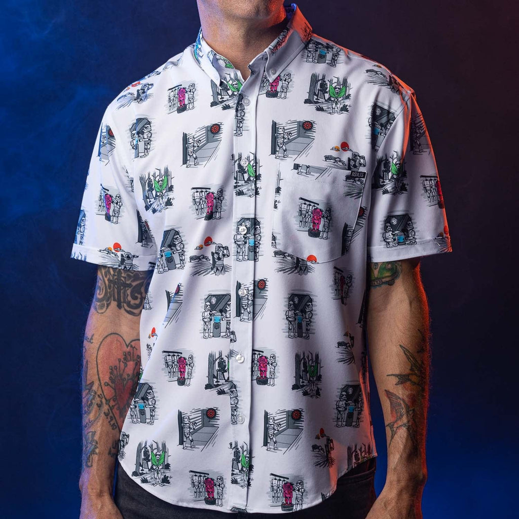 RSVLTS Stay Off Target KUNUFLEX Short Sleeve Shirt in White — detail 2