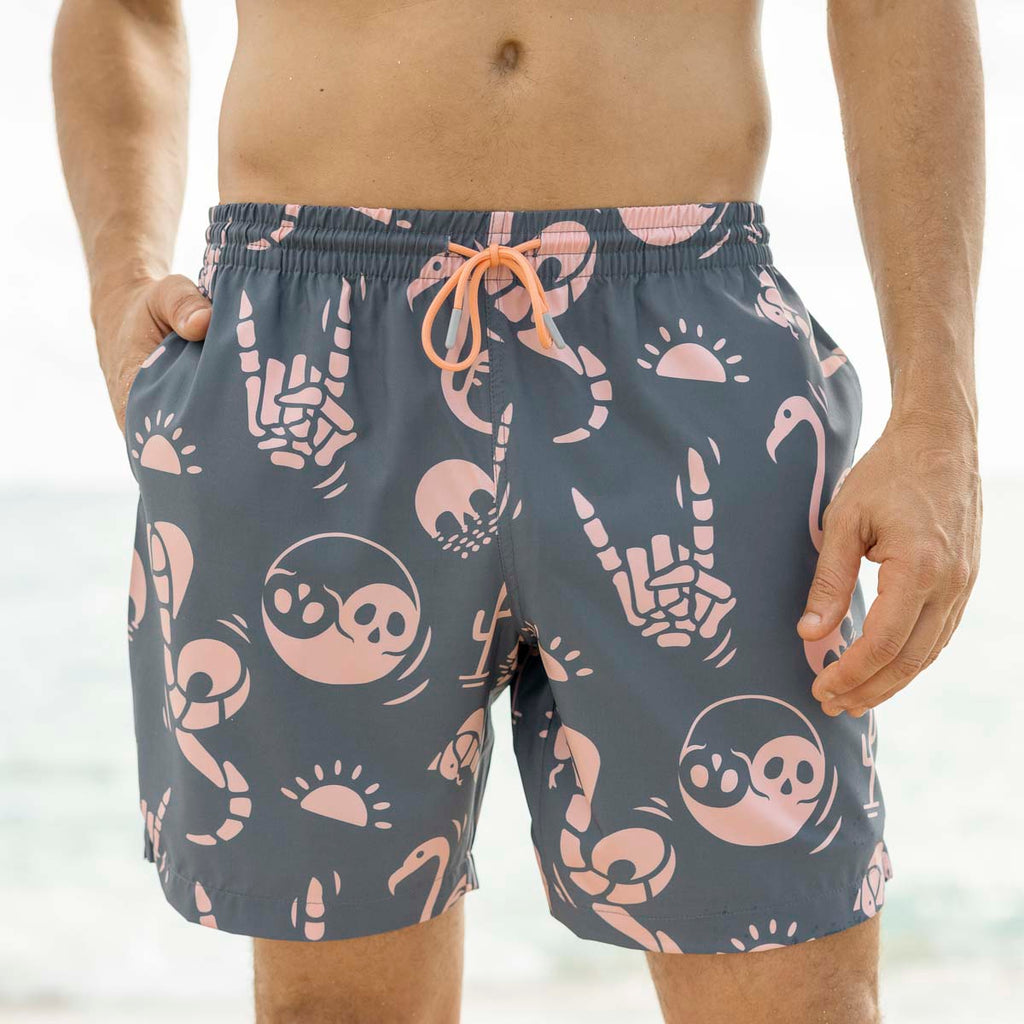 RSVLTS Snakes, Skulls, and Sunsets Hybrid Shorts in Black — detail 2