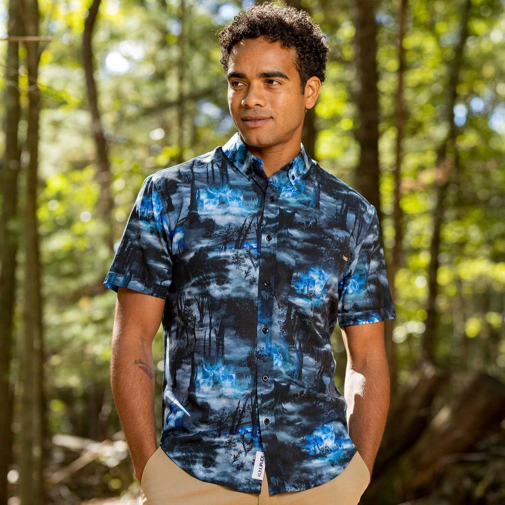 RSVLTS Expecto Patronum KUNUFLEX Short Sleeve Shirt in Blue — detail 7