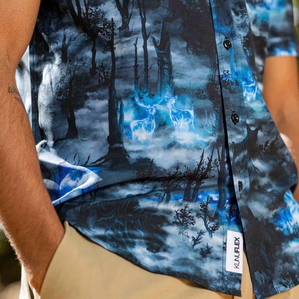 RSVLTS Expecto Patronum KUNUFLEX Short Sleeve Shirt in Blue — detail 9