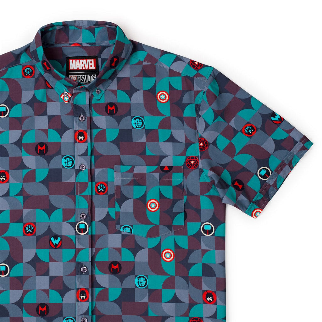 RSVLTS Super Symbols KUNUFLEX Short Sleeve Shirt in Blue — front view