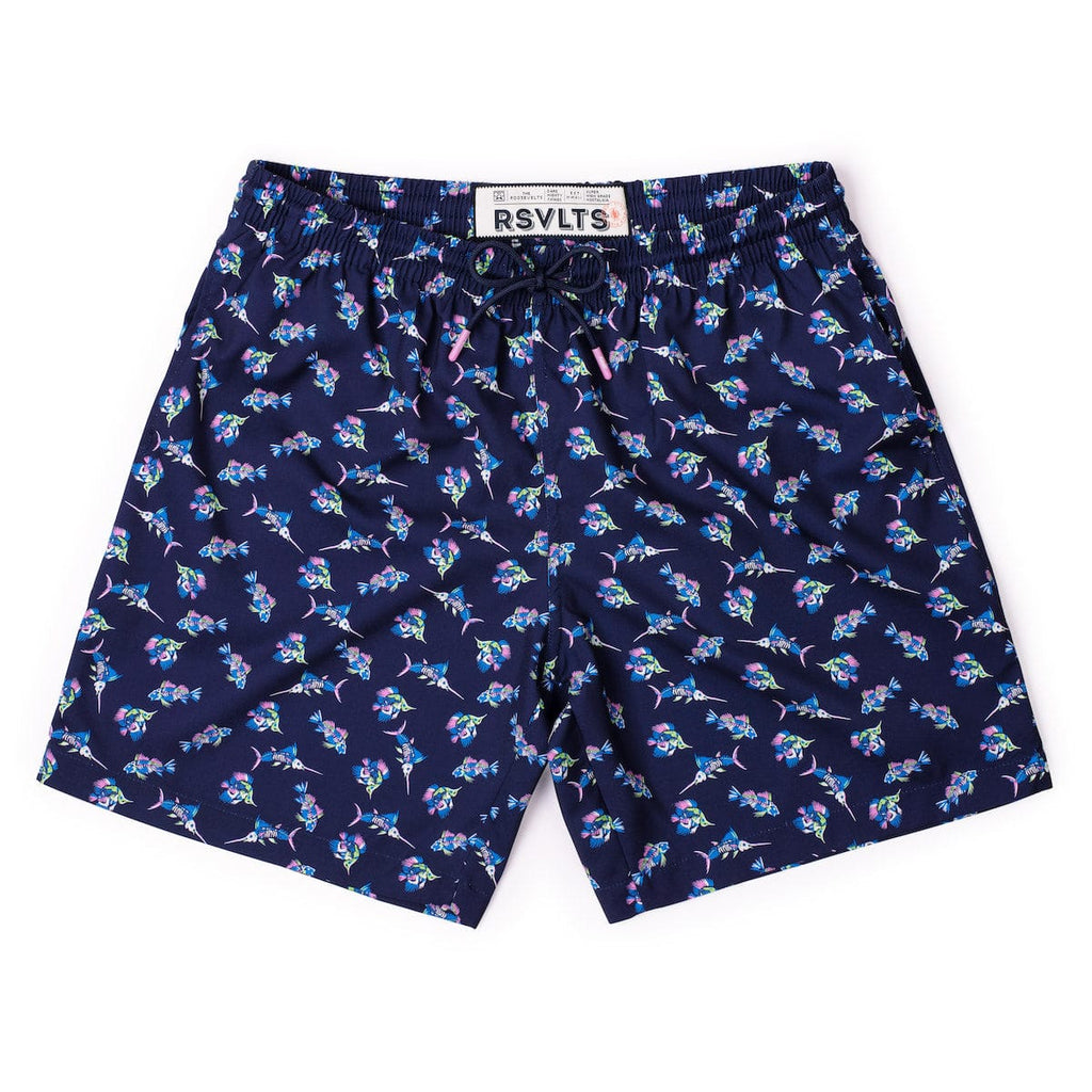 RSVLTS Skeletal Seas Hybrid Shorts in Blue — front view